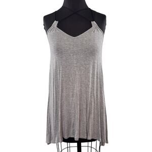 Bella Luxx Heather Gray Top Stretch Halter Neck Sleeveless Pullover Size Small S